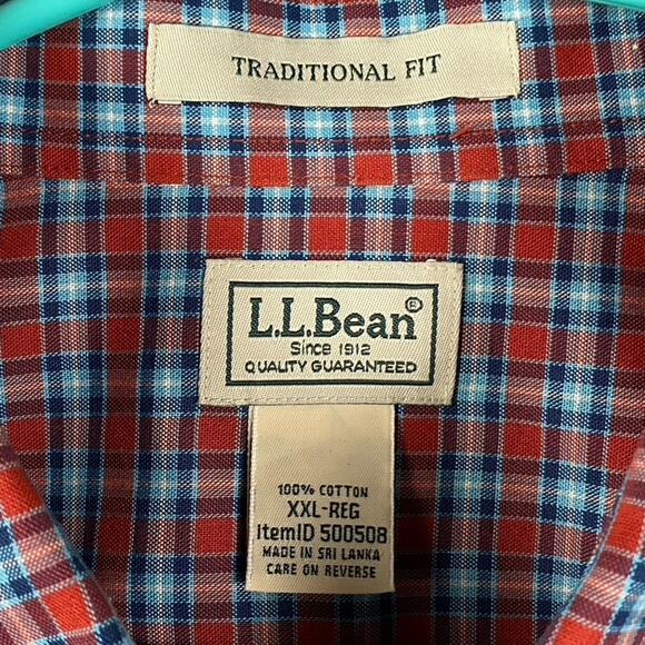 L.L. Bean Traditional Fit Button Down Shirt Men's 2XL Blue Red Plaid Preppy - Picture 4 of 8